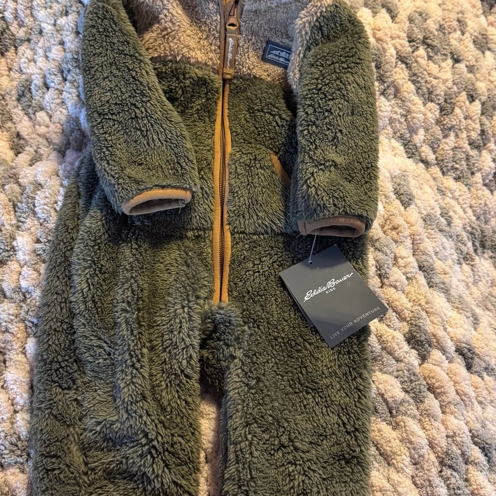 Eddie Bauer Green Sherpa Fleece Zip Up Cold Weather Suit 6-9 months